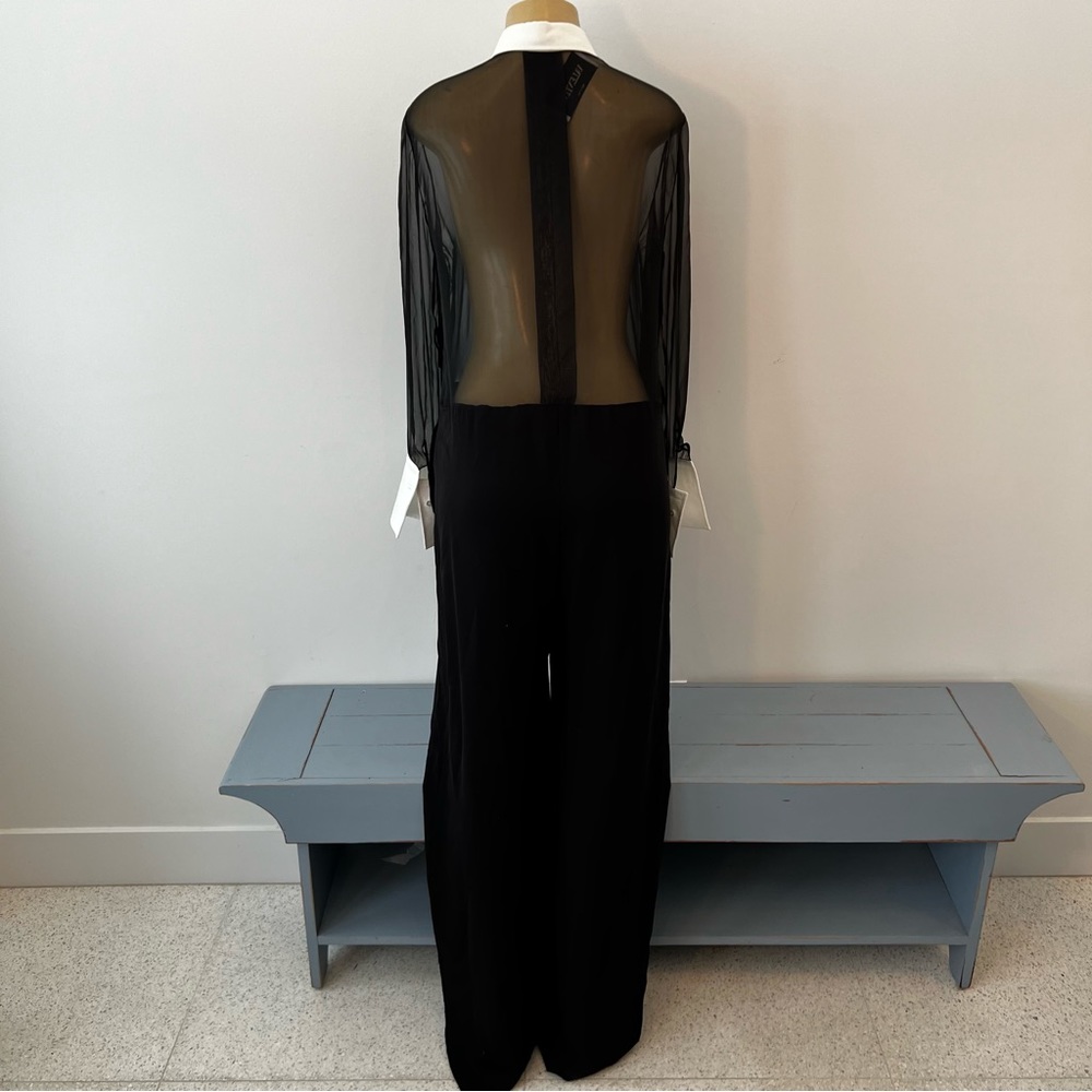 New Valentino Jumpsuit Sz 8 Sheer Tuxedo Silk Long Sleeves - Picture 8 of 10